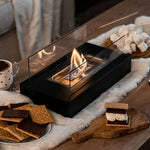 Portable Tabletop Fireplace Real Flame Bio Ethanol Burner for Indoor Outdoor Patio Living Room Rectangle Glass Steel Fire Pit Centerpiece