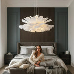 Oversized White Floral Chandelier 31 in Diameter LED-Ready Acrylic Petal Fixture for Dining Room Bedroom Statement Lighting Contemporary Ove