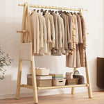 Freestanding Wood Garment Rack 59 in Tall with Hooks & Shelf for Entryway Clothes Hanging Storage Collapsible A-Frame Stand
