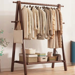 Freestanding Wood Garment Rack 59 in Tall with Hooks & Shelf for Entryway Clothes Hanging Storage Collapsible A-Frame Stand