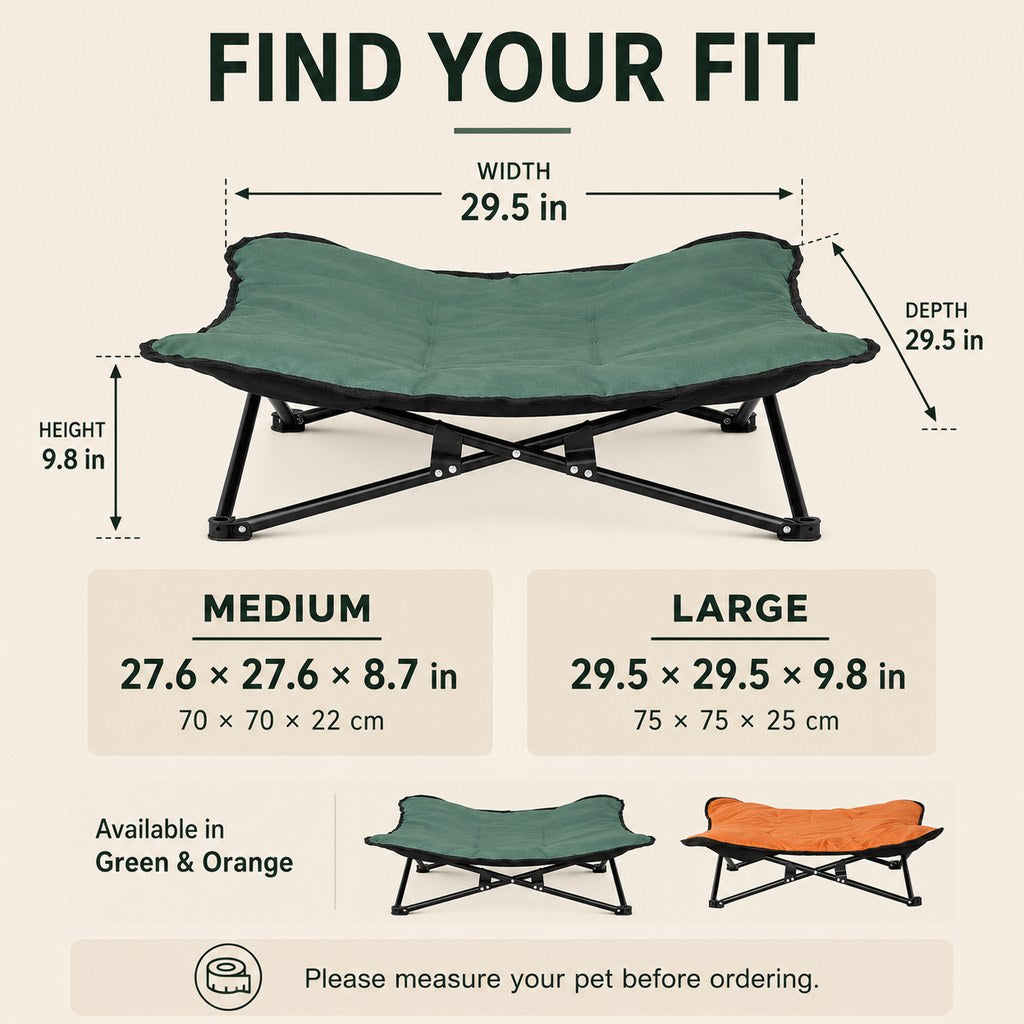 Dotisk Portable Folding Elevated Pet Bed for Dogs & Cats – Padded Raised Cot for Camping, Patio & Home, Keeps Pets Off Cold, Damp & Hard Ground