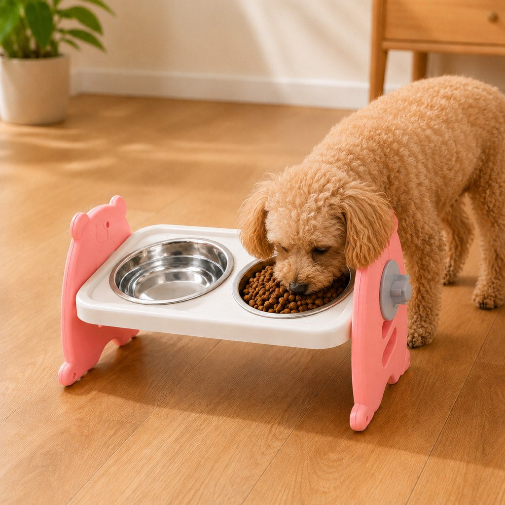 Dotisk Adjustable Elevated Stainless Steel Pet Bowls for Cats & Small Dogs - Tilted Feeding Station for Easier Mealtime & Less Floor Mess