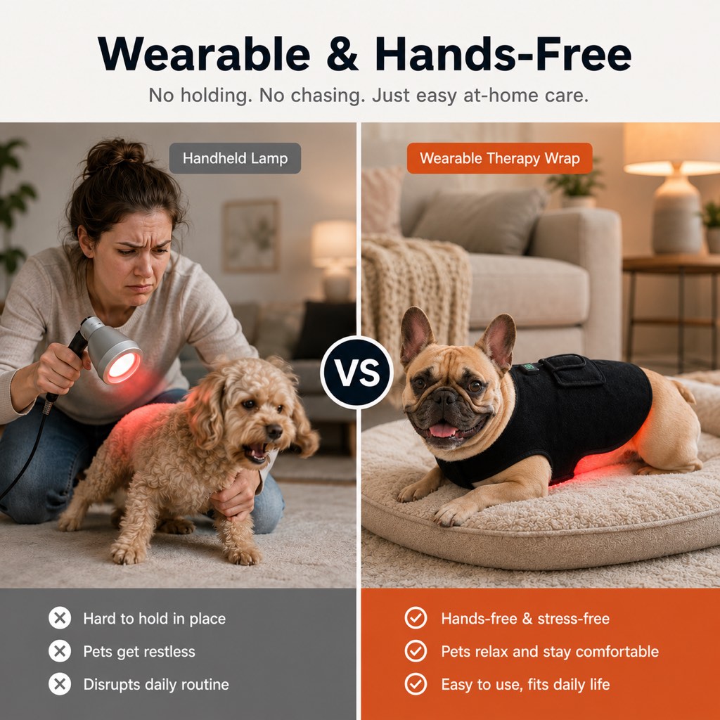 Dotisk FrenchieGlow Red Light Comfort Vest for French Bulldogs - USB-Powered or Built-In Battery At-Home Back, Belly & Hip Comfort After Walks