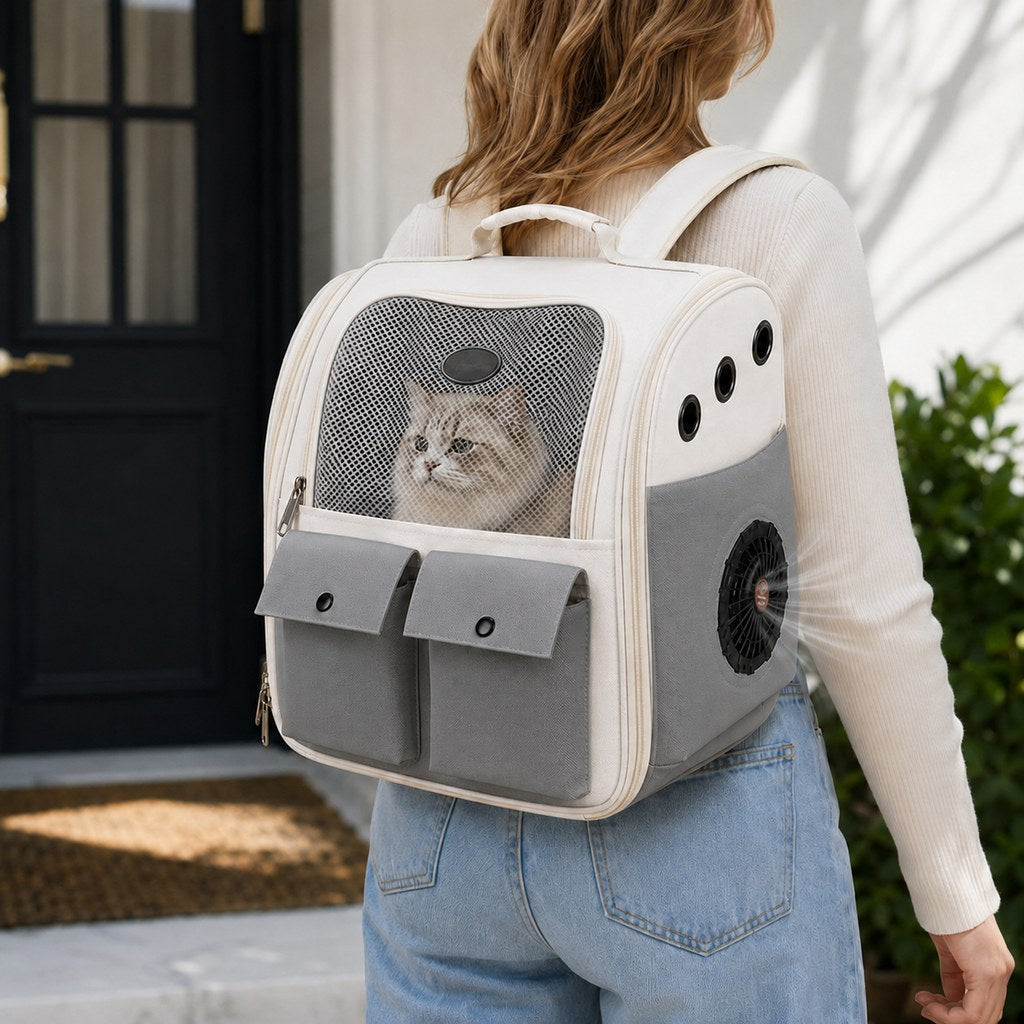 Dotisk USB-Powered Dual-Fan Cat Carrier Backpack for Vet Visits & Everyday Travel - Fan-Assisted Cooling for Less-Stuffy Trips