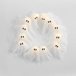 Halloween Wreath with Lights, Ghost Wreath with 12 Battery Operated LED Ghosts, Halloween Front Door Decor, Halloween Window Decor