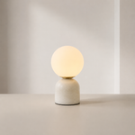 Marble Table Lamp with Frosted Globe Shade – Warm White LED Light for Bedroom Nightstand & Living Room – Modern Minimalist Accent Lighting