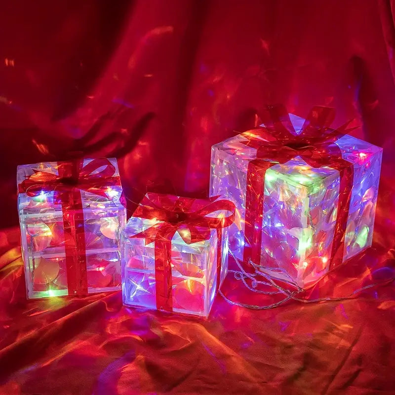 Holly Jolly Boxes™ - Set Of 3 Christmas Light Gift Boxes Decoration