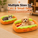 Dotisk Hot Dog Pet Bed for Cats & Small Dogs - Plush Bolster Bed with Removable Cushion for Cozy Indoor Naps