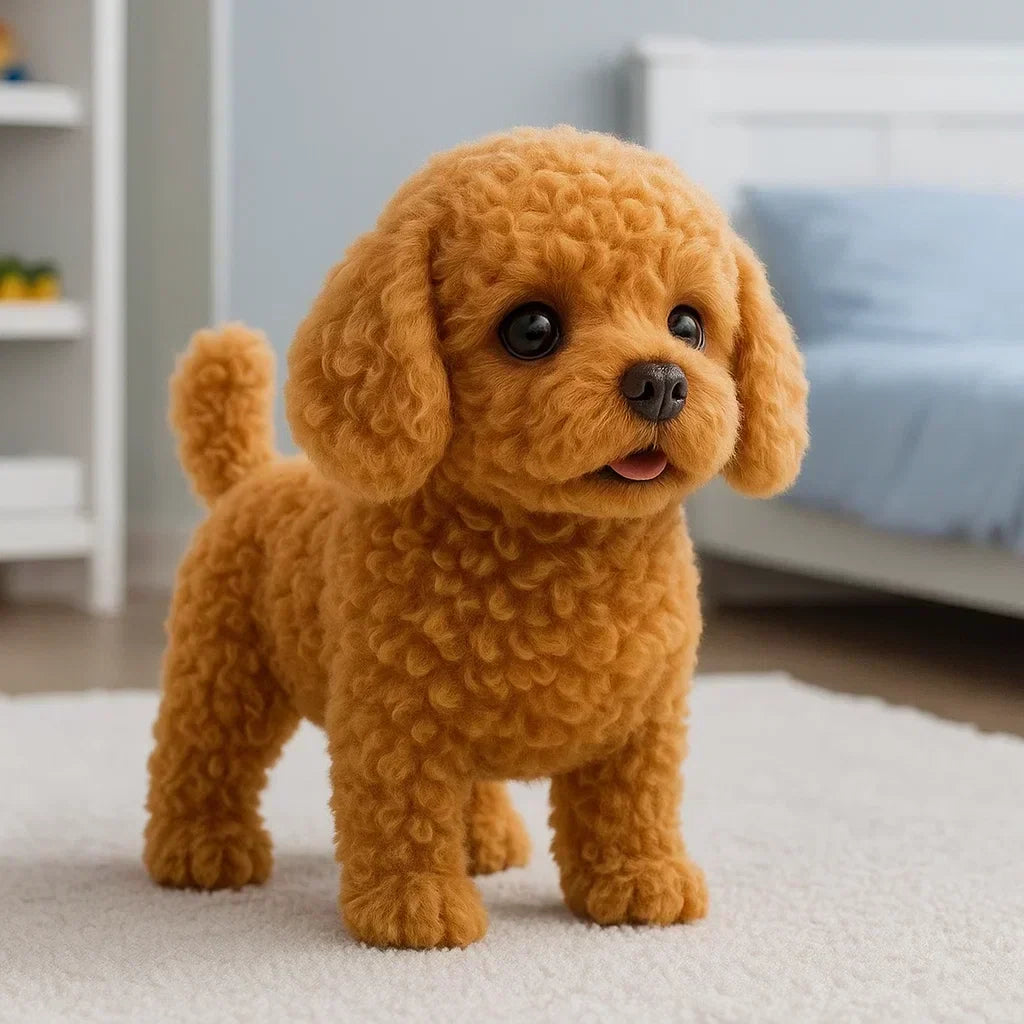 Plush Electronic Puppy Toy with Motion Sensors and Bark Sounds for Kids Bedroom Play White Brown Realistic Walking Pet Alternative Gift