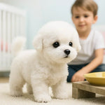 Plush Electronic Puppy Toy with Motion Sensors and Bark Sounds for Kids Bedroom Play White Brown Realistic Walking Pet Alternative Gift