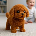 Plush Electronic Puppy Toy with Motion Sensors and Bark Sounds for Kids Bedroom Play White Brown Realistic Walking Pet Alternative Gift