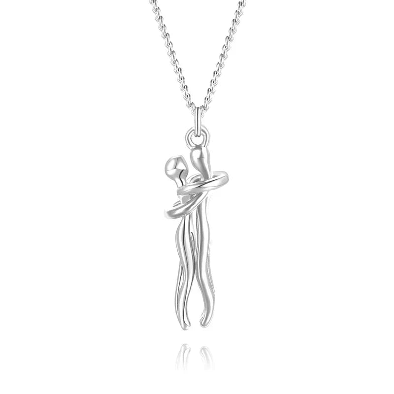 Embrace Necklace Pendant Couple Gift Adjustable Chain Stainless Steel Jewelry for Women Men Anniversary Valentine's Day