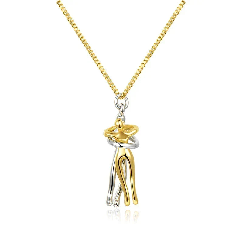 Embrace Necklace Pendant Couple Gift Adjustable Chain Stainless Steel Jewelry for Women Men Anniversary Valentine's Day