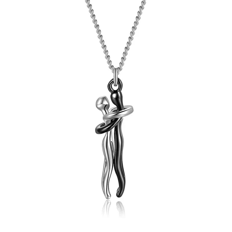 Embrace Necklace Pendant Couple Gift Adjustable Chain Stainless Steel Jewelry for Women Men Anniversary Valentine's Day