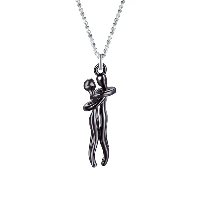 Embrace Necklace Pendant Couple Gift Adjustable Chain Stainless Steel Jewelry for Women Men Anniversary Valentine's Day