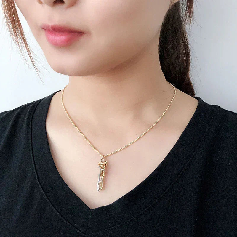 Embrace Necklace Pendant Couple Gift Adjustable Chain Stainless Steel Jewelry for Women Men Anniversary Valentine's Day