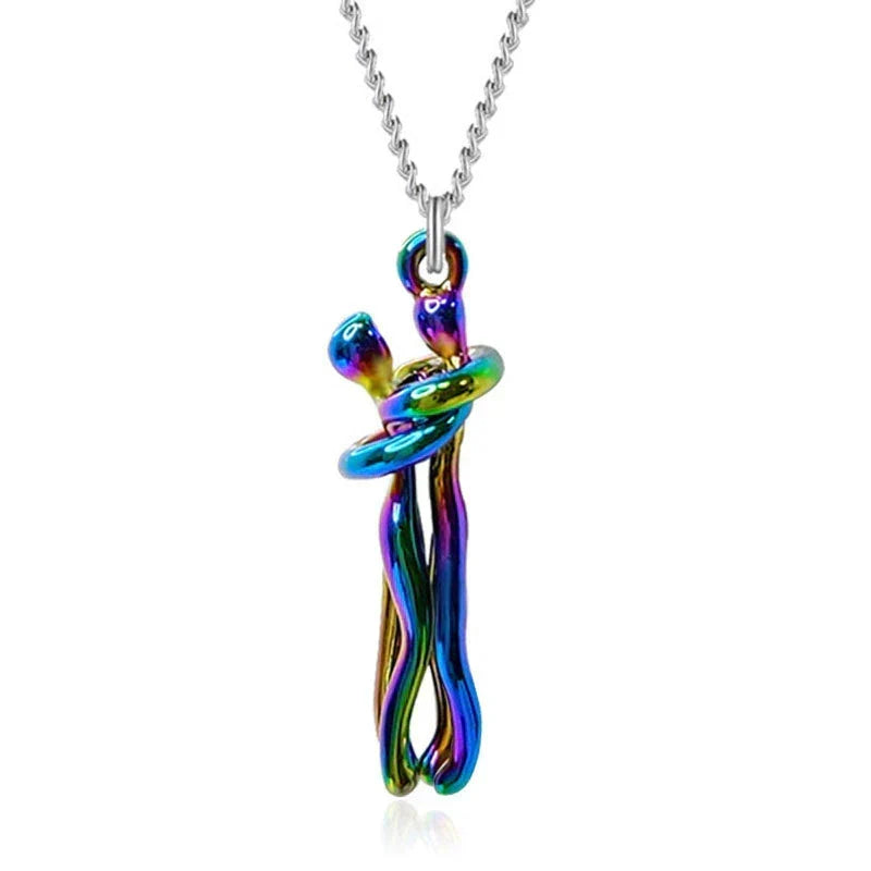 Embrace Necklace Pendant Couple Gift Adjustable Chain Stainless Steel Jewelry for Women Men Anniversary Valentine's Day