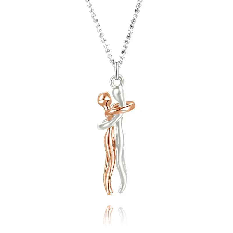 Embrace Necklace Pendant Couple Gift Adjustable Chain Stainless Steel Jewelry for Women Men Anniversary Valentine's Day
