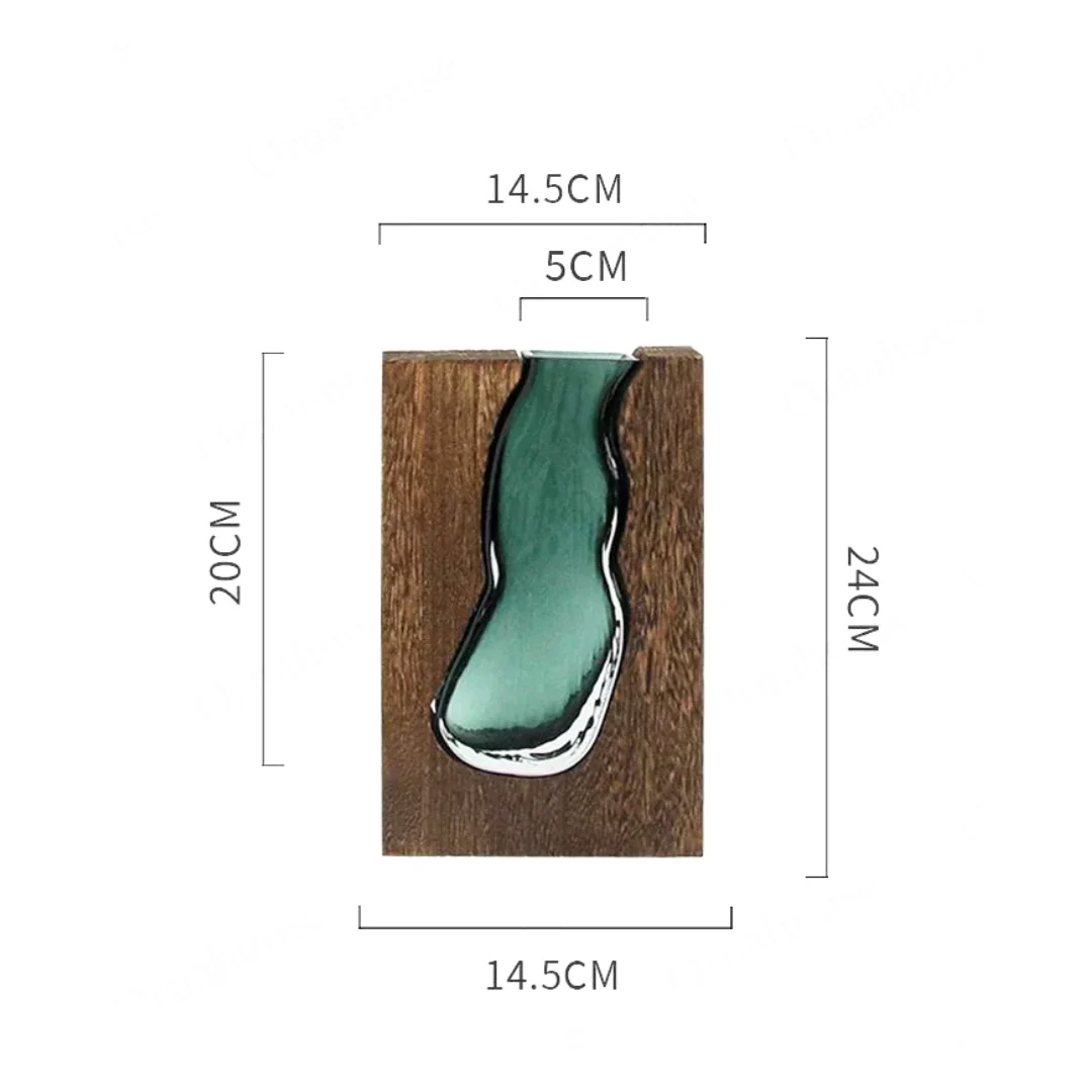 Nordic Live Edge Glass Vase with Natural Wood Base