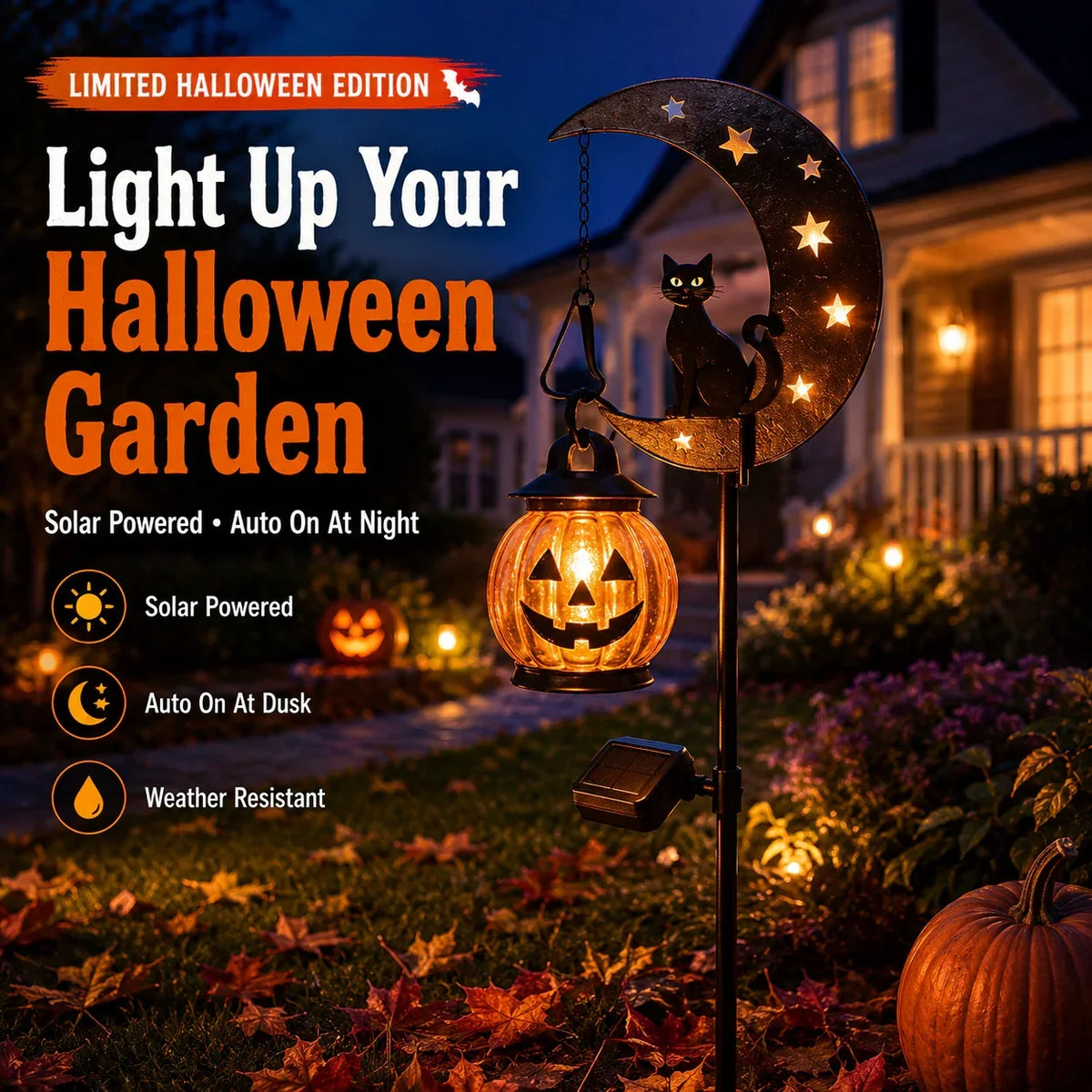 Pumpkin Moon Solar Garden Stake Light