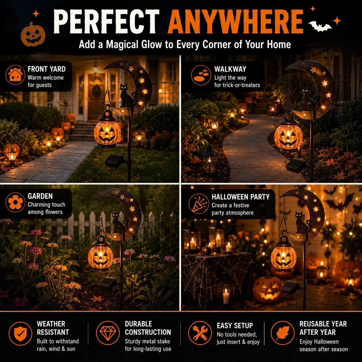 Pumpkin Moon Solar Garden Stake Light