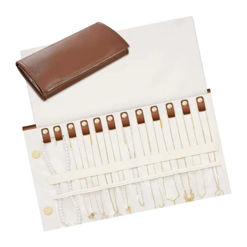 Leather Foldable Roll Up Jewelry Storage Bag