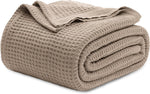 Cotton Throw Blanket for Bed, Waffle Weave Queen Size Blanket for All Seasons, Soft Breathable Cotton Blanket for Couch