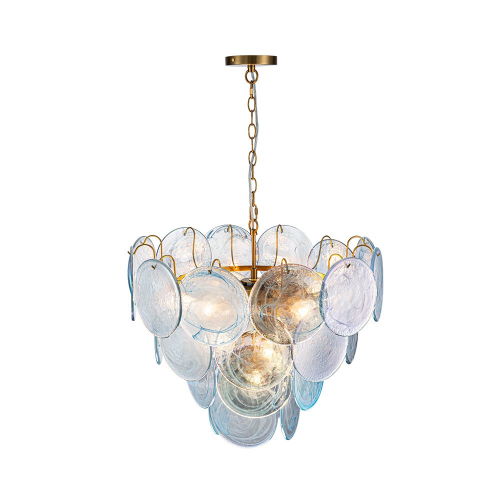 Layered Round Ceiling Fixture with Hand-Blown Sapphire Swirl Glass Discs for Dining Room & Entryway