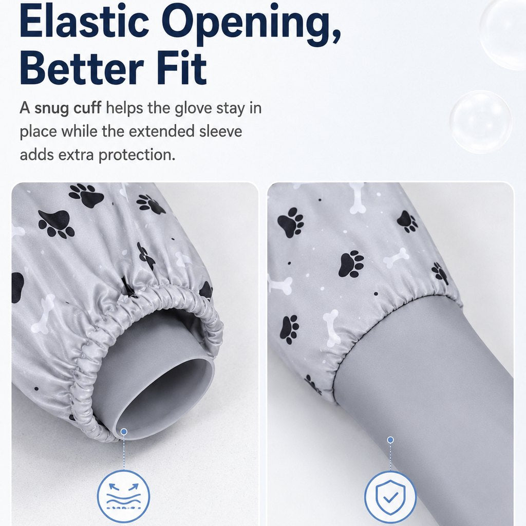 Dotisk Long-Sleeve Pet Bath & Grooming Gloves for Cats & Dogs - Cleaner Baths, Gentle Deshedding & Massage
