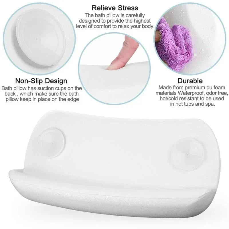 Bath Pillow with Suction Cups – Cushioned Neck Support for Tub & Spa Relaxation, Water-Resistant & Non-Slip for Home Bathing