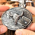Oval Bull Skull Belt Buckle with Hidden Knife