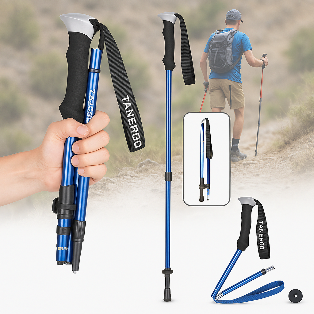 Telescoping Trail Poles for Hiking 43-53 in Collapsible Lightweight Alloy Support Sticks with Quick-Lock Mechanism for Mountain Trekking