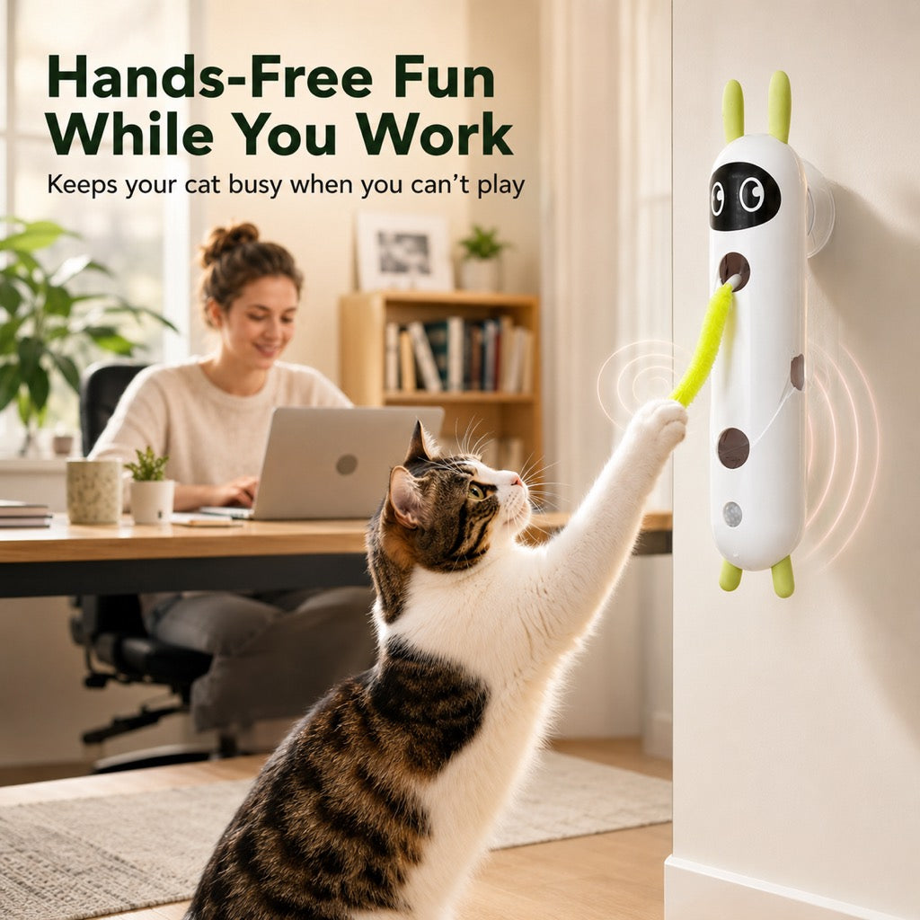 Dotisk Motion-Activated Feather Cat Toy for Indoor Play - Wall-Mounted Teaser That Keeps Bored Cats Busy