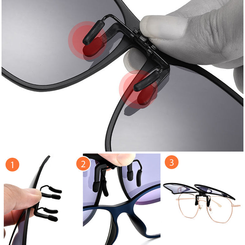 Magnetic Flip-Up Polarized Lens Attachment for Prescription Glasses - UV400 Protection Clip-On Shades for Driving & Outdoor Activities