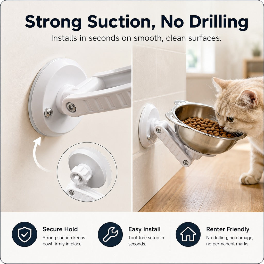 Dotisk No-Drill Wall-Mounted Pet Bowl for Small Dogs & Cats - Elevated Feeding for Cleaner Floors