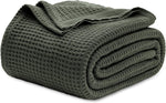Cotton Throw Blanket for Bed, Waffle Weave Queen Size Blanket for All Seasons, Soft Breathable Cotton Blanket for Couch