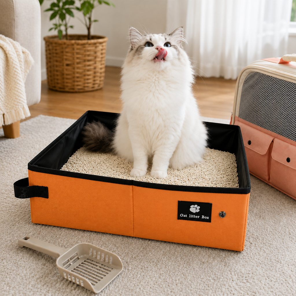 Dotisk Portable Foldable Cat Litter Box for Road Trips, Hotels & RV Travel - Reusable Water-Resistant Travel Cat Toilet to Stop Leaks & Save Space