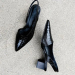 Women's Pointed-Toe Slingback Heels with Arch Support Brown Croc-Embossed Footwear for Office Work Professional Occasions All-Day Wear