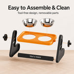 Dotisk Adjustable Elevated Stainless Steel Pet Bowls for Cats & Small Dogs - Tilted Feeding Station for Easier Mealtime & Less Floor Mess