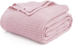Pure Cotton Thermal Blanket – Queen 90×90 in – Textured Weave Layer for All Seasons – Lightweight & Breathable Throw for Bed or Sofa