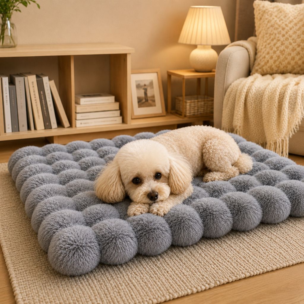 Dotisk Plush Cat Bed Mat for Indoor Naps - Non-Slip Washable Faux Fur Cushion for Cats & Small Dogs