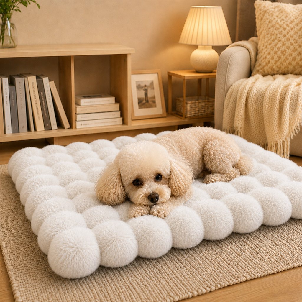 Dotisk Plush Cat Bed Mat for Indoor Naps - Non-Slip Washable Faux Fur Cushion for Cats & Small Dogs