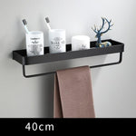 Floating Aluminum Storage Rack for Bathroom & Kitchen Organization | Space-Saving Wall Shelf with Towel Bar | Black Metal Organizer for Smal