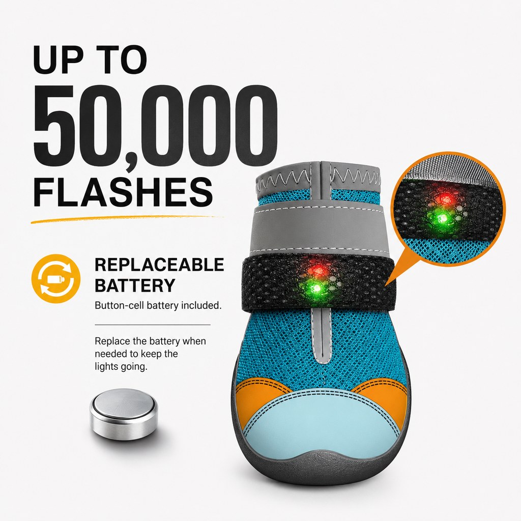 Dotisk Motion-Activated LED Dog Boots for Night Walks – Flashing Paw Shoes for Better Visibility & Traction