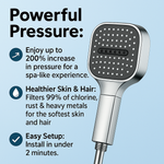Filtered Handheld Showerhead with Pressure-Boosting Technology for Weak Water Flow – Multi-Spray Modes, Universal Fit, Tool-Free Setup for M