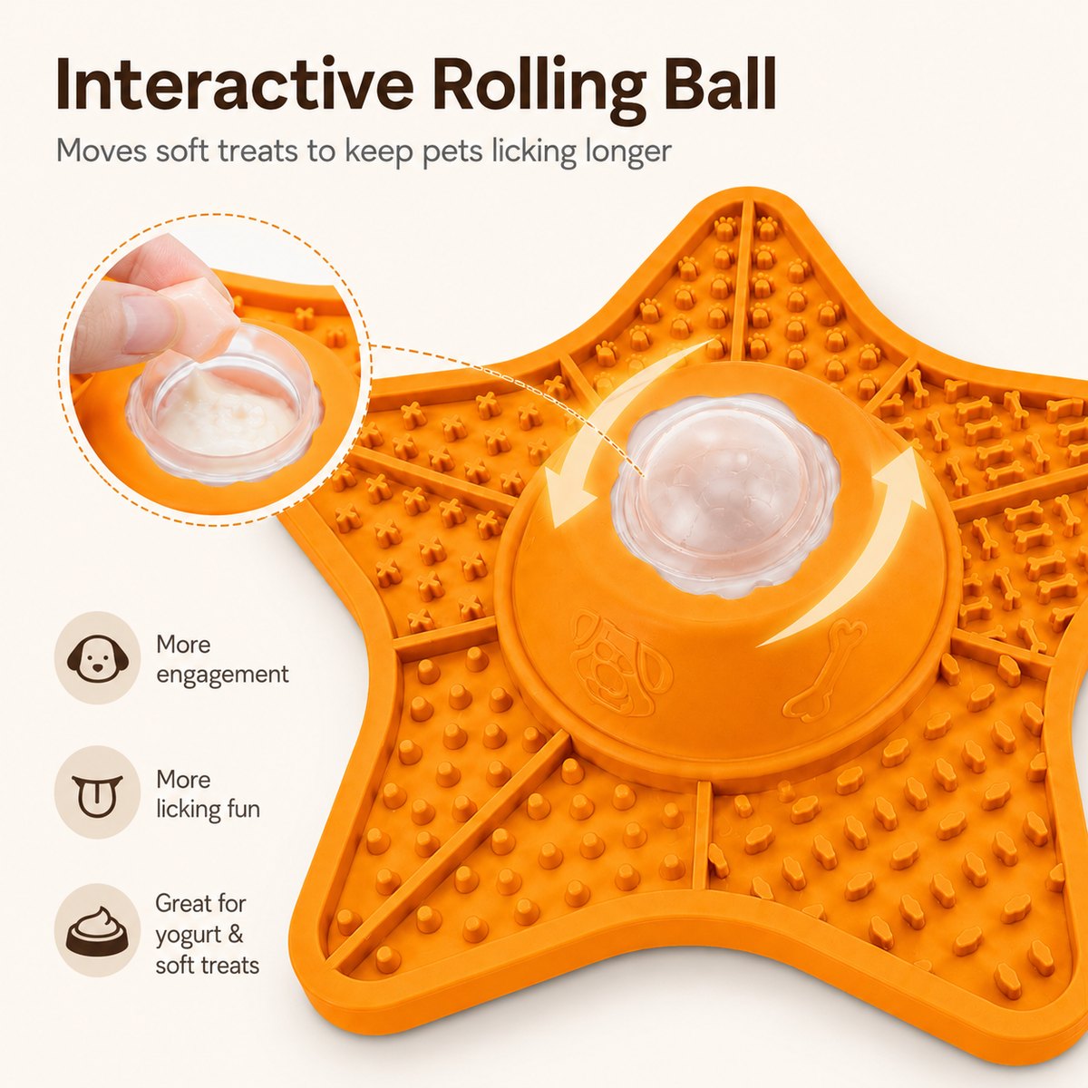 Dotisk Interactive Rolling Ball Slow Feeder Lick Mat for Dogs & Cats - Keeps Fast Eaters Busy During Meals, Grooming & Frozen Treat Time