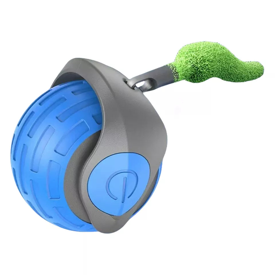 Self-Rolling Cat Ball with Feather Tail for Indoor Play – USB Rechargeable Obstacle-Sensing Pet Entertainment Toy