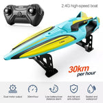 Remote Control Speed Boat 22 MPH Twin Motor Racing RC Boat with LED Lights 2.4GHz 328ft Range Water-Resistant High Speed RC Boat for Lakes
