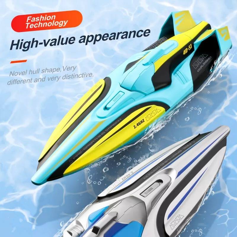 Remote Control Speed Boat 22 MPH Twin Motor Racing RC Boat with LED Lights 2.4GHz 328ft Range Water-Resistant High Speed RC Boat for Lakes
