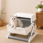 Dotisk Semi-Automatic Cat Litter Box for Indoor Cats - Open Entry Flip-to-Sift Design for Easier Cleanup